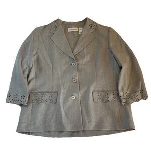Alfred Dunner Light Gray 3/4 Sleeve Lightweight 3 Button Jacket Size 12